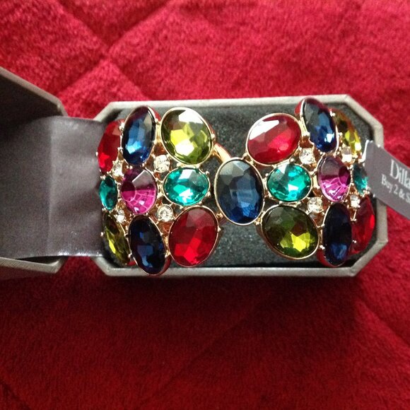 Retro Mutli-Colored Rhinestone Cuff Hinged Bracelet - Picture 3 of 7